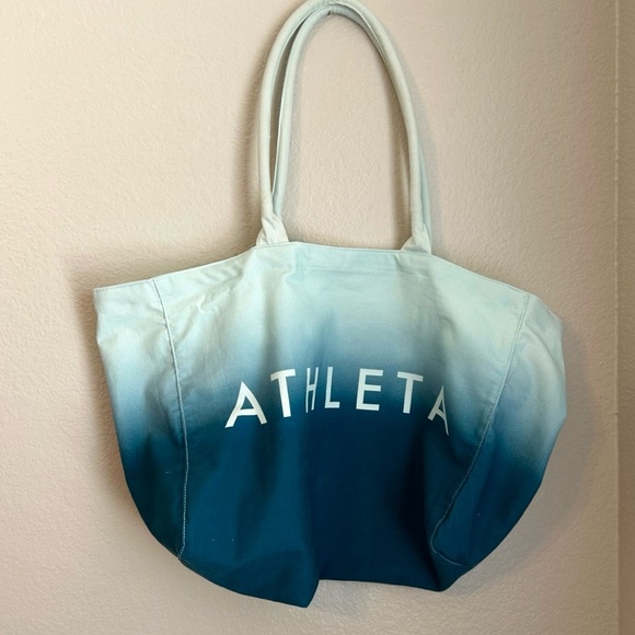 Athleta Beach Gym Yoga Blue Ombré 100% Cotton Tote Bag with Handles - Picture 1 of 7